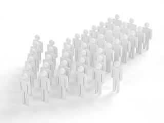 Many 3d people figure in arrow shape with the leader in front