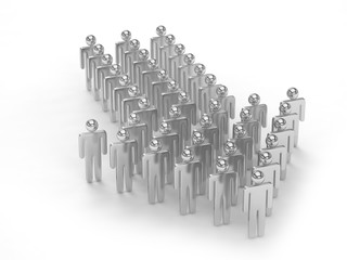 Naklejka premium Many 3d people figure in arrow shape with the leader in front