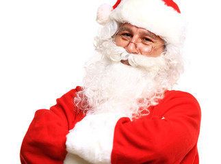 Photo of happy Santa Claus in eyeglasses looking at camera