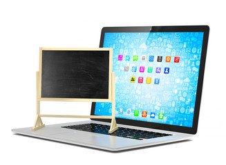 Laptop with chalkboard, online education concept