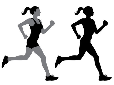 A female jogger in silhouette profile