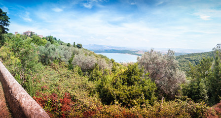 Coloured view on Golfo dei Baratti from Populonia, Italy