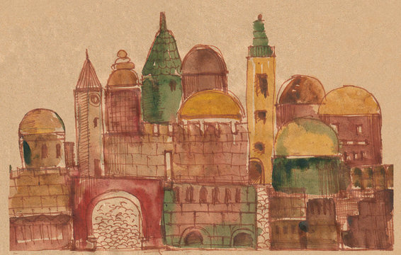 Ancient Town,Old City,Illustration,Sketch