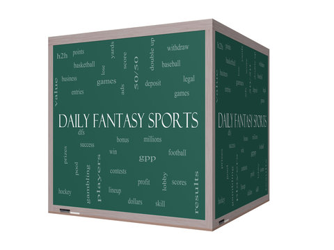 Daily Fantasy Sports Word Cloud Concept on a 3D Blackboard
