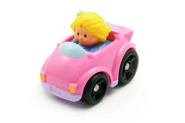 Pink car - toy for children - obrazy, fototapety, plakaty