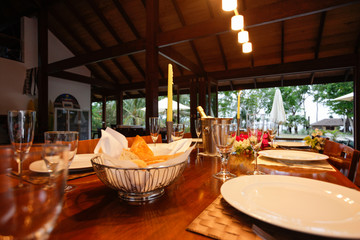 A long table set for dinner