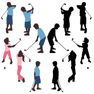 Kids golf silhouettes