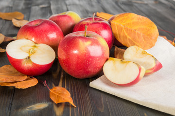 Winter red apples on a wooden table