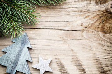 Wood texture with ornament and firtree.