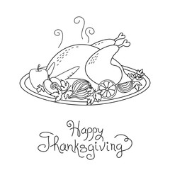 Doodle Thanksgiving Turkey Meal Freehand Vector Drawing Isolated