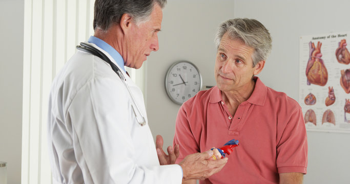 Senior doctor explaining heart to elderly patient