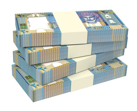 Omani rials bills isolated on white background. Computer generated 3D photo rendering.