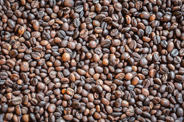 Pattern black roasted coffee bean texture and background