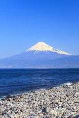 Fototapeta premium Mt. Fuji and Suruga Bay view from Cape Mihama, Shizuoka, Japan