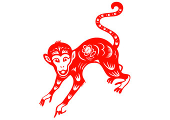 Monkey. Chinese folk paper cutting. Symbol of 2016 New Year.