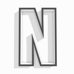 white isolated letter N in white background with shadow