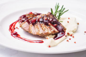 duck breast with mashed potato