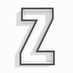 white isolated letter Z in white background with shadow