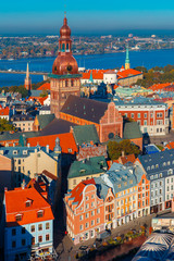 Aerial view of Old Town and Daugava, Riga, Latvia - obrazy, fototapety, plakaty