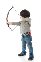 Cute asian boy playing toy bow