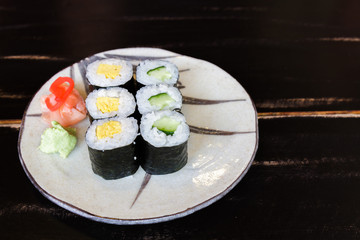 Sushi egg and cucumber