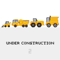 Under construction vehicles vector set in pixel art style 2