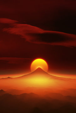 日の出と富士山
