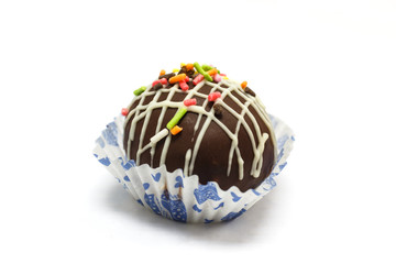 chocolate ball on white background.Selective focus