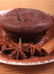 Baked chocolate muffins, star anise and cinnamon