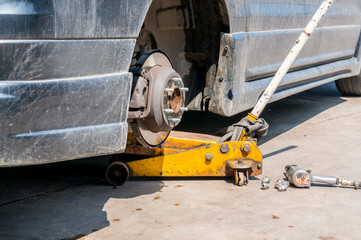 Brakes on a car with removed wheel 
