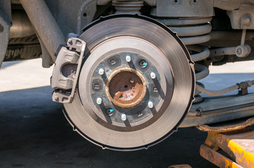 Brakes on a car with removed wheel 
