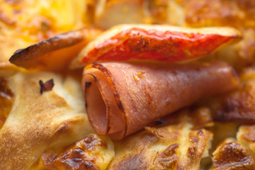 Closeup Shot of Pizza with Pineapple, Ham and Bell Pepper
