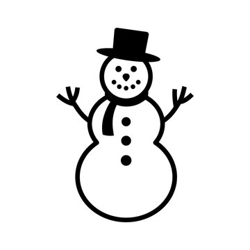 Happy winter snowman with hat and scarf line art icon for apps and websites