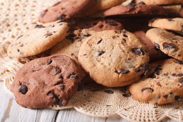 pile of homemade chocolate chips cookies closeup