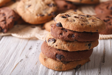 homemade chocolate chips cookies closeup on a table. horizontal
