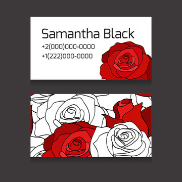 Double sides bissness cards with painted white and red roses