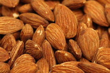 close-up background of peeled almonds