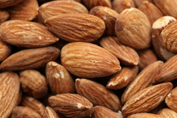 close-up background of peeled almonds