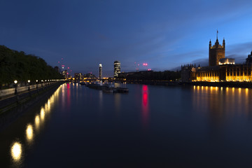 London Parliament and Thames River panorama