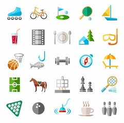 Entertainment, leisure, color icons, images. 