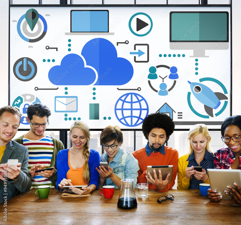 Poster cloud computing network online internet storage concept