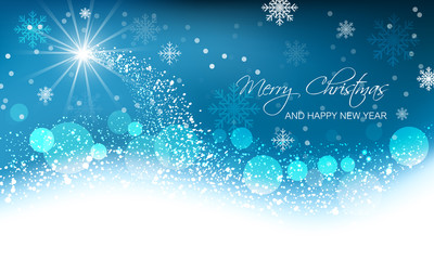 Obraz na płótnie Canvas Abstract vector Christmas greeting card. Sparkle, snowdrift, snowflakes and spherical elements.