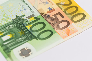 Close up of a 50 euro note between other euro banknotes