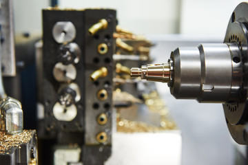 Close-up process of metal machining 