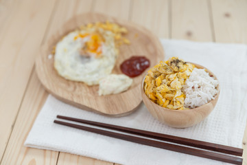 breakfast set:scrambled egg on rice