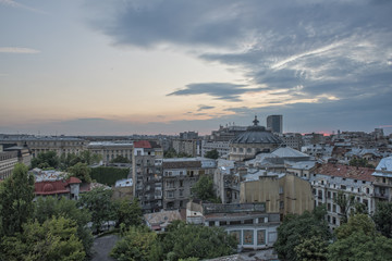 Bucharest center view, with the Romanian Athenaeum in front