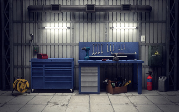 Garage workshop. 3d rendering