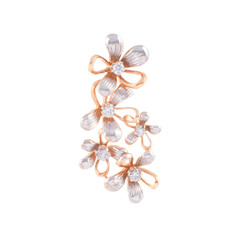 Luxury golden pendant flower with diamonds isolated on white