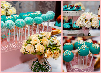 Delicious sweet holiday buffet with cupcakes, meringues and other desserts