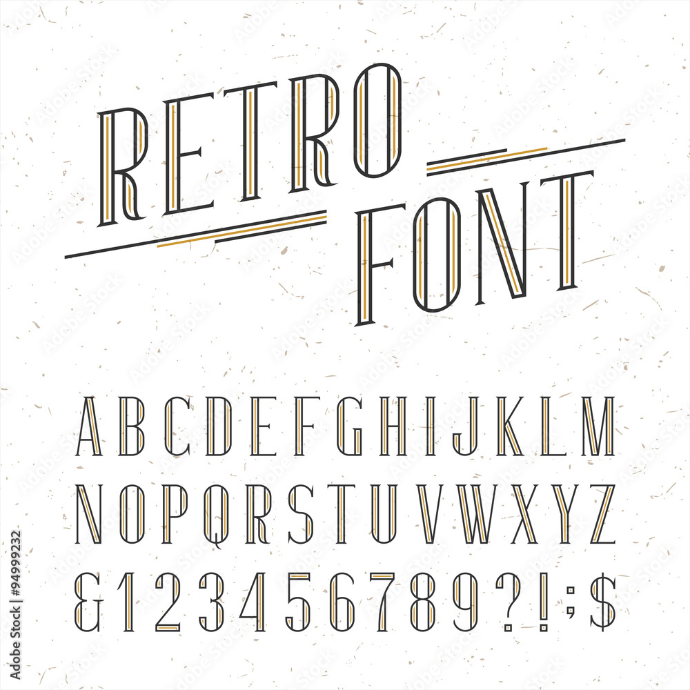 Fototapete decorative retro alphabet vector font. serif type letters, numbers and symbols on the white backgrou